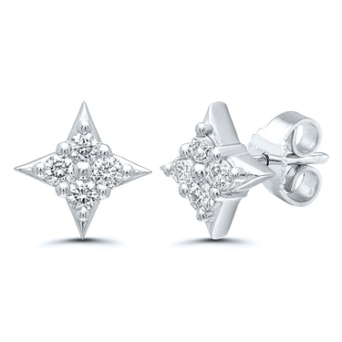 Star Of Hope 14Kt White Gold Stud Earrings with 4 Round Diamonds in Each Totaling .33cttw