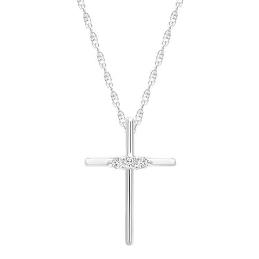 10Kt White Gold 3-Stone 0.05cttw Diamond Cross Pendant
