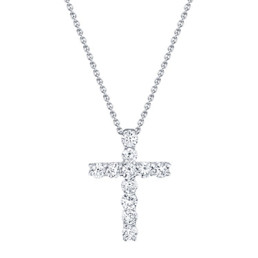 Shy Creation Cross Pendant In 14Kt White Gold With Common Prong Set Diamonds Totaling  .32Ctw (H Color -  SI2) Clarity) On an 18" Adjustable Chain with a Lobster Clasp