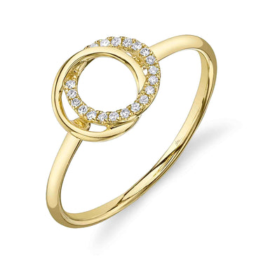 Shy Creation 14Kt Yellow Gold You and Me Intersecting Circle RIng with 0.07cttw Natural Diamonds (Color G-H, Clarity SI)