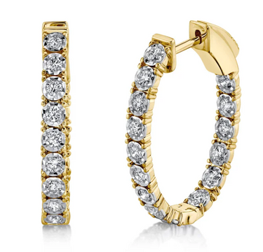 Shy Creation 14kt Yellow Gold 0.90cttw Diamond Oval Inside-Out Hoop Earrings