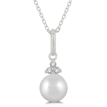 Lasker Petites 10Kt White Gold 6mm Cultured Pearl Pendant with .03Cttw Natural Diamonds on an 18" Adjustable Chain