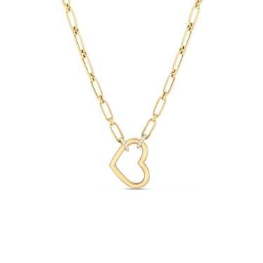 Roberto Coin 18Kt Yellow Gold Cialoma Dangle 0.09cttw Diamond Accent Open Heart Paperclip Chain Necklace