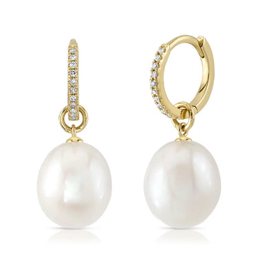 Shy Creation 14Kt Yellow Gold Cultured Pearl Drop Earring with 0.06cttw Natural Diamonds