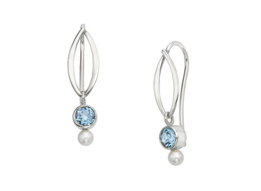 E.L. Designs Sterling Silver Dew Drop Earrings With 4mm Blue Topaz & 3mm Freshwater Pearl