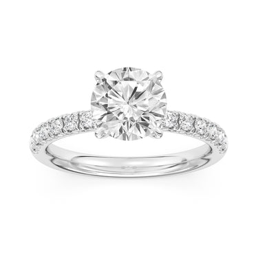 Lasker Big Rocks Lab-Grown Diamond Collection Ring in 14Kt White Gold with 2Ct Round Center Diamond and .42Cttw Prong Set Accent Diamonds. The sales of lab-grown diamonds are final after 30 days. Lab-grown diamonds and lab-grown diamond jewelry are not