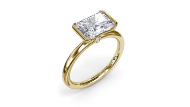 Fana 14Kt Yellow Gold East-West Half Bezel-Set 1.30ct Natural Emerald-Cut Diamond 1.8mm Solitaire Engagement Ring