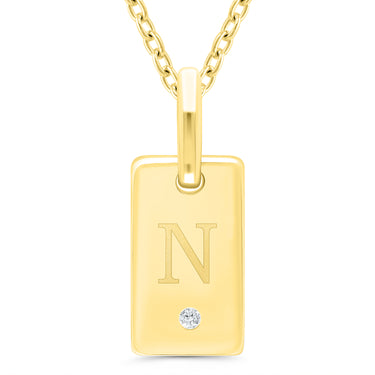 Sterling Silver with Yellow Gold Overlay ID Tag 'N' 0.01ct Diamond Accent Pendant 