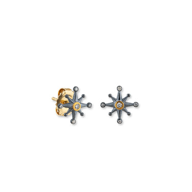 Lika Behar 22K Gold & Oxidized Sterling Silver 0.02cttw Diamond Starburst Stud Earrings