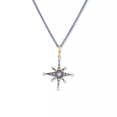 Lika Behar 24K Gold & Oxidized Sterling Silver 0.08cttw Diamond Set in 18Kt White Gold Starburst Pendant - Chain Sold Separately