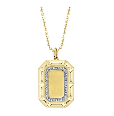 Shy Creation 14Kt Yellow Gold Faceted 0.09ct Natural Diamond Pendant on a 18" Ball Chain Necklace
