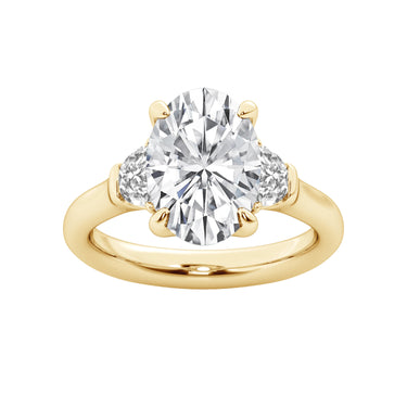 Lasker Big Rocks 14Kt Yellow Gold 3 Stone Ring with 3.05Ct Lab Grown Oval Center & 2 Half-Moons Totaling .55cttw