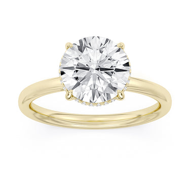 Lasker Big Rocks Lab-Grown Diamond Collection Hidden Halo Solitaire Ring in 14Kt Yellow Gold with 2Ct Round Center Diamond and .08cttw Accent Lab-Grown Diamonds. The sales of lab-grown diamonds are final after 30 days. Lab-grown diamonds and lab-grown