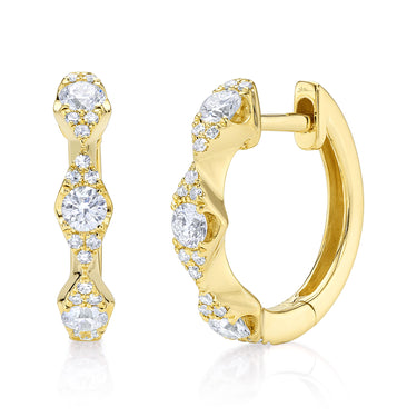 Shy Creation 14Kt Yellow Gold Scalloped 0.39cttw Diamond Huggie Hoop Earrings