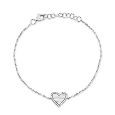 Shy Creation 14Kt White Gold Mother of Pearl 0.09cttw Diamond Heart Bracelet