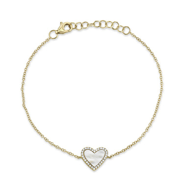 Shy Creation 14Kt Yellow Gold Mother of Pearl 0.09cttw Diamond Heart Bracelet