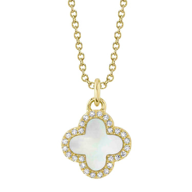 Shy Creation 14Kt Yellow Gold Mother of Pearl & 0.08cttw Diamond Clover Pendant