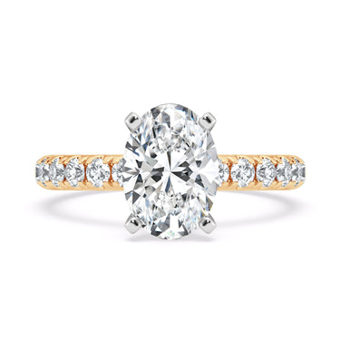 14Kt Yellow Gold 2.5mm Galaxy Engagement Ring With 1.70Ct Oval Natural Diamond And 12 Round Accent Diamonds Totaling .45cttw