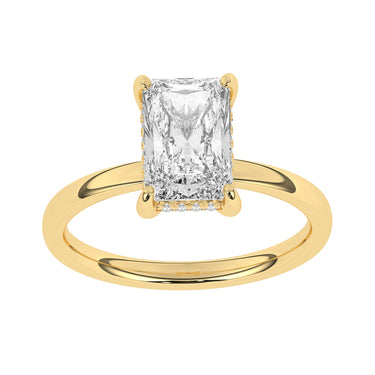 Lasker's Big Rocks Lab-Grown Diamond Collection 14Kt Yellow Gold Hidden Halo Solitaire Ring with 2Ct Radiant Lab-Grown Diamond Center Diamond Accents.
