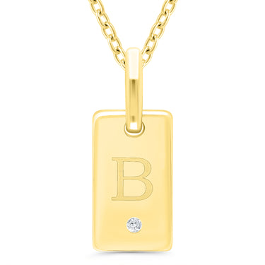 Sterling Silver with Yellow Gold Overlay ID Tag 'B' 0.01ct Diamond Accent Pendant 