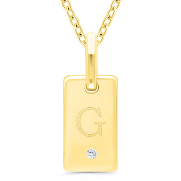 Sterling Silver with Yellow Gold Overlay ID Tag 'G' 0.01ct Diamond Accent Pendant 