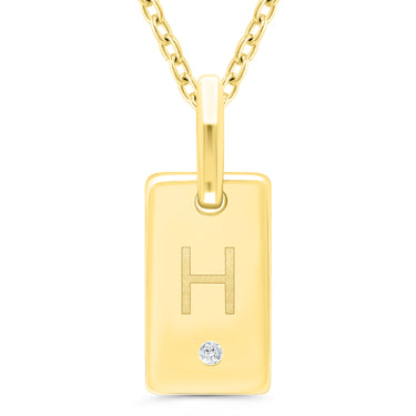 Sterling Silver with Yellow Gold Overlay ID Tag 'H' 0.01ct Diamond Accent Pendant 