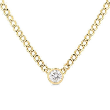 14Kt Yellow Gold Bezel Set 0.20ct (I Color - SI2 Clarity) Diamond on 18" Curb Chain