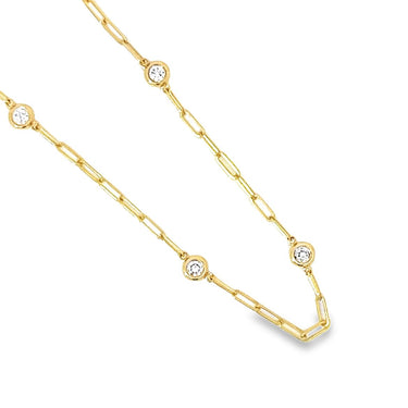 10" 14Kt Yellow Gold Paperclip Diamonds-By-The-Yard Anklet With 8 Round Natural Diamonds Totaling .32cttw (H Color - SI1 Clarity)
