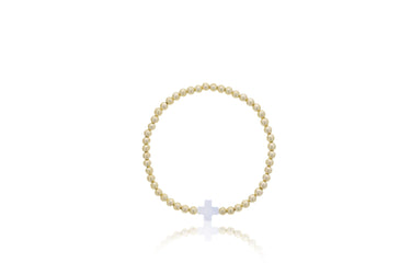 Dee Berkley Mother of Pearl Cross & 4mm Gold Filled Bead Bracelet