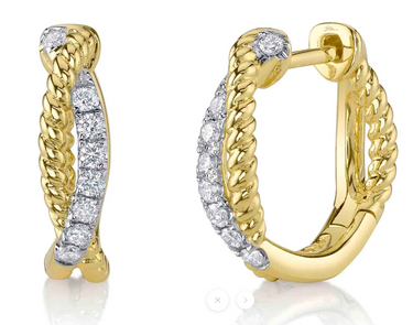 Shy Creation 14Kt Yellow Gold Twisted 0.21cttw Diamond Hoop Earrings