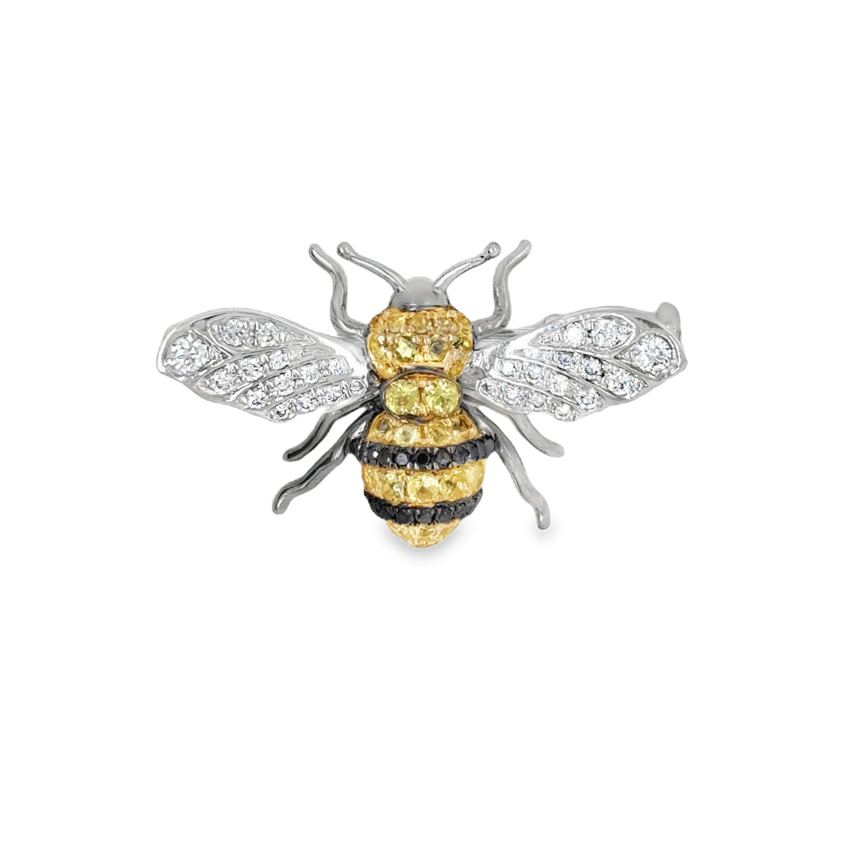 Frederic Sage 14Kt Yellow & White Gold Sapphire, Black & White Natural Diamond Bee Brooch