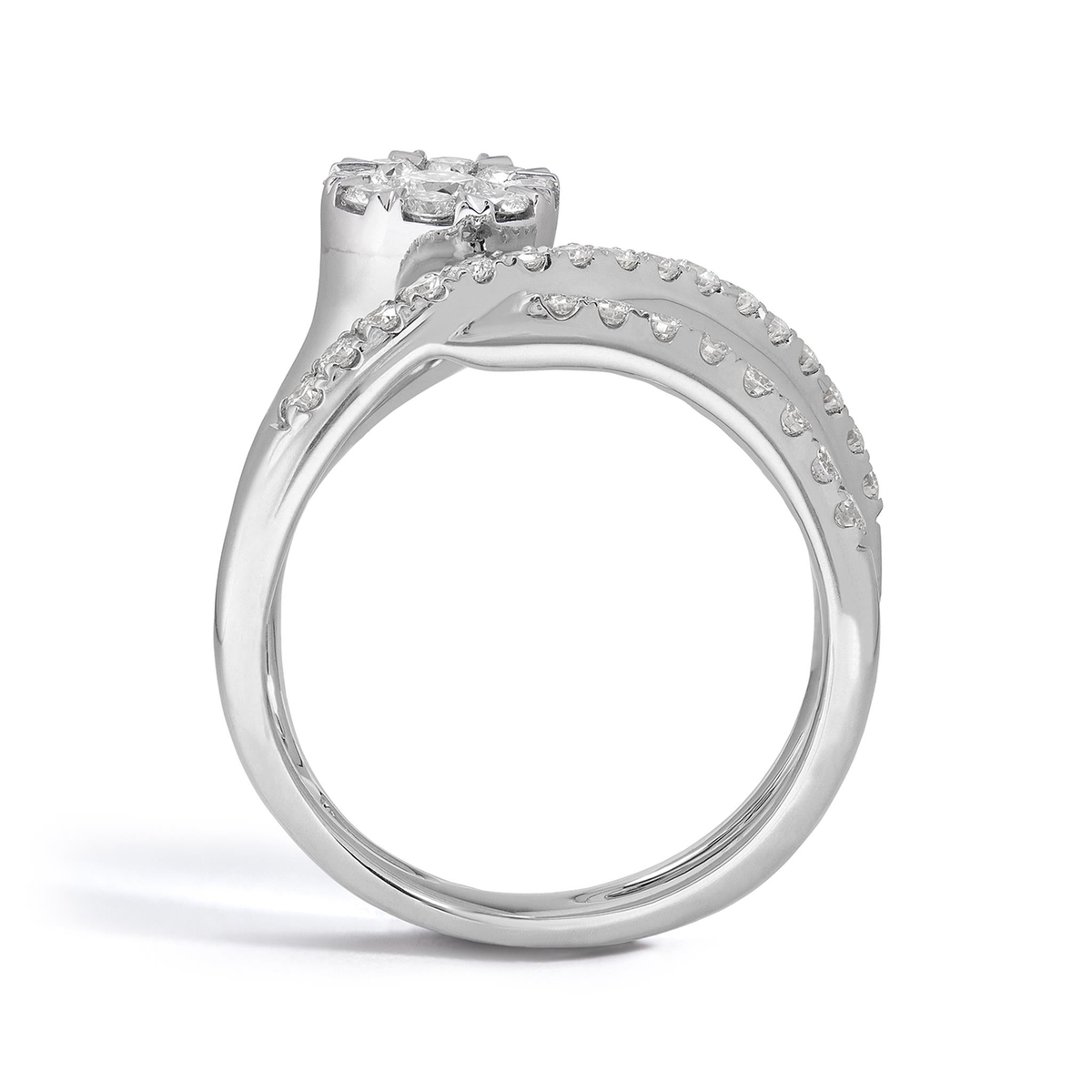 Lasker Couture 18Kt White Gold Round Fiori Ethereal Ring With .90cttw Natural Diamonds