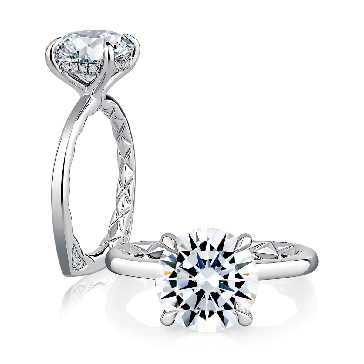 A.Jaffe Hidden Halo Euro-Shank Solitaire Engagement Ring in 14K White Gold