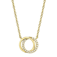 Shy Creation 14Kt Yellow Gold You & Me Interlocking Circle Pendant With .07cttw Natural Diamonds