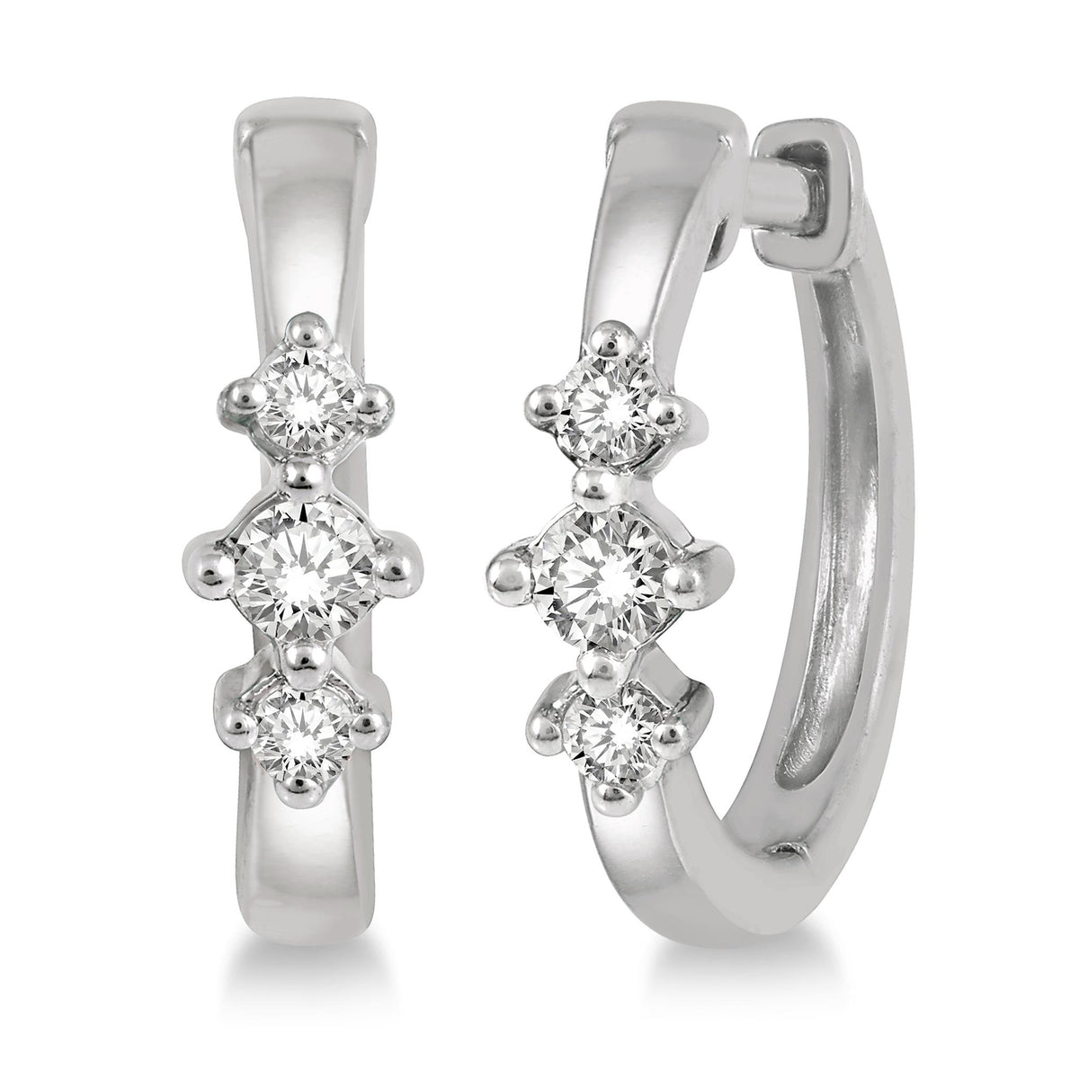 Lasker Petites-10Kt White Gold Round Hoop Earrings With 0.15cttw Natural Diamonds
