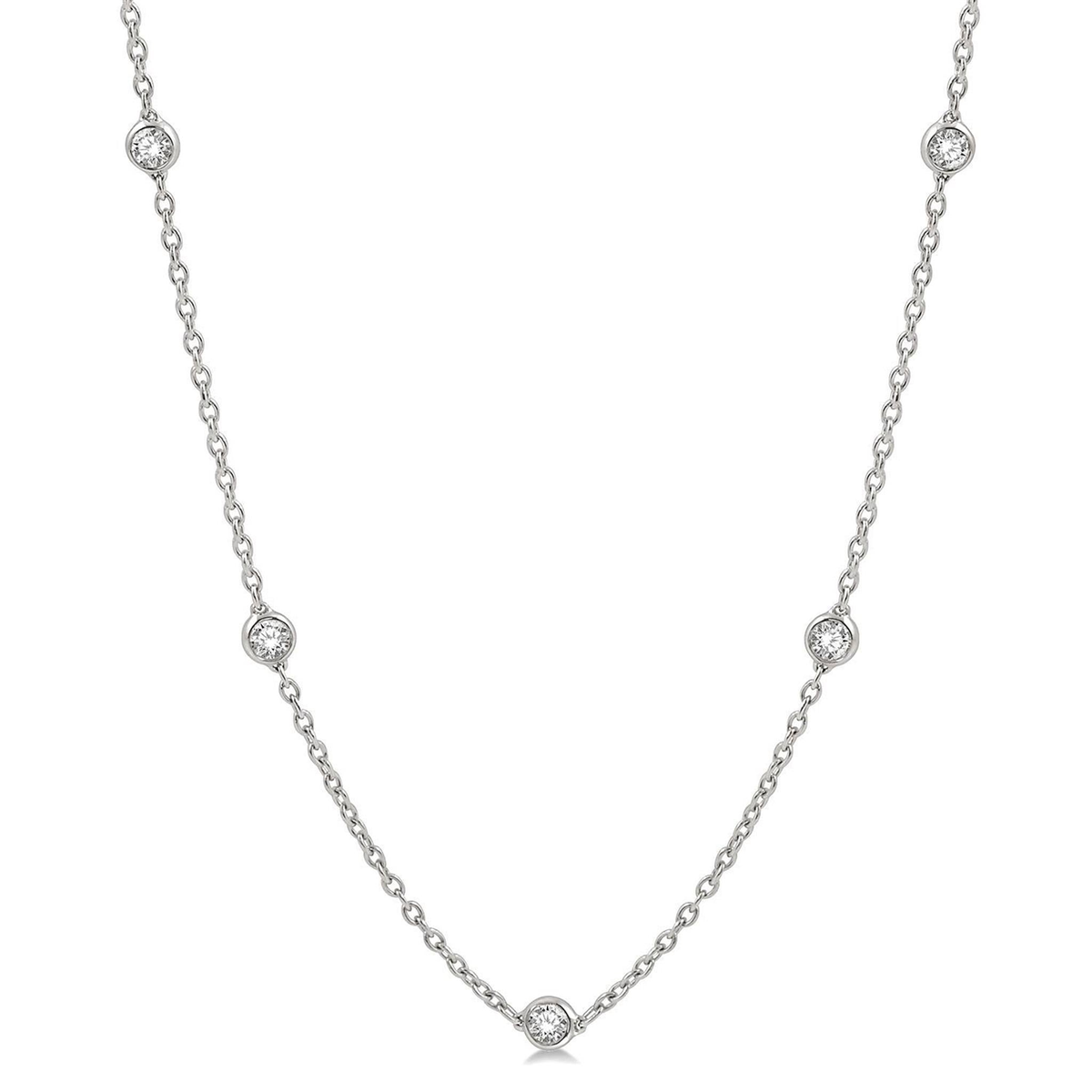 14Kt White Gold Milestone Station Necklace With 2.00cttw Natural Diamonds