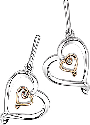 Sterling Silver Drop Earrings With Rose Gold Hearts