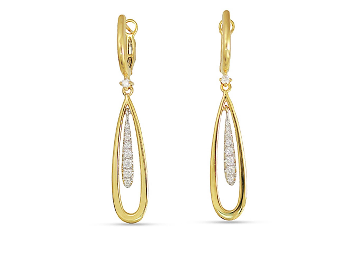 Frederic Sage 14Kt Yellow Gold Large Pear Shape Natural Diamond Hanging Earrings with .30cttw Natural Diamonds