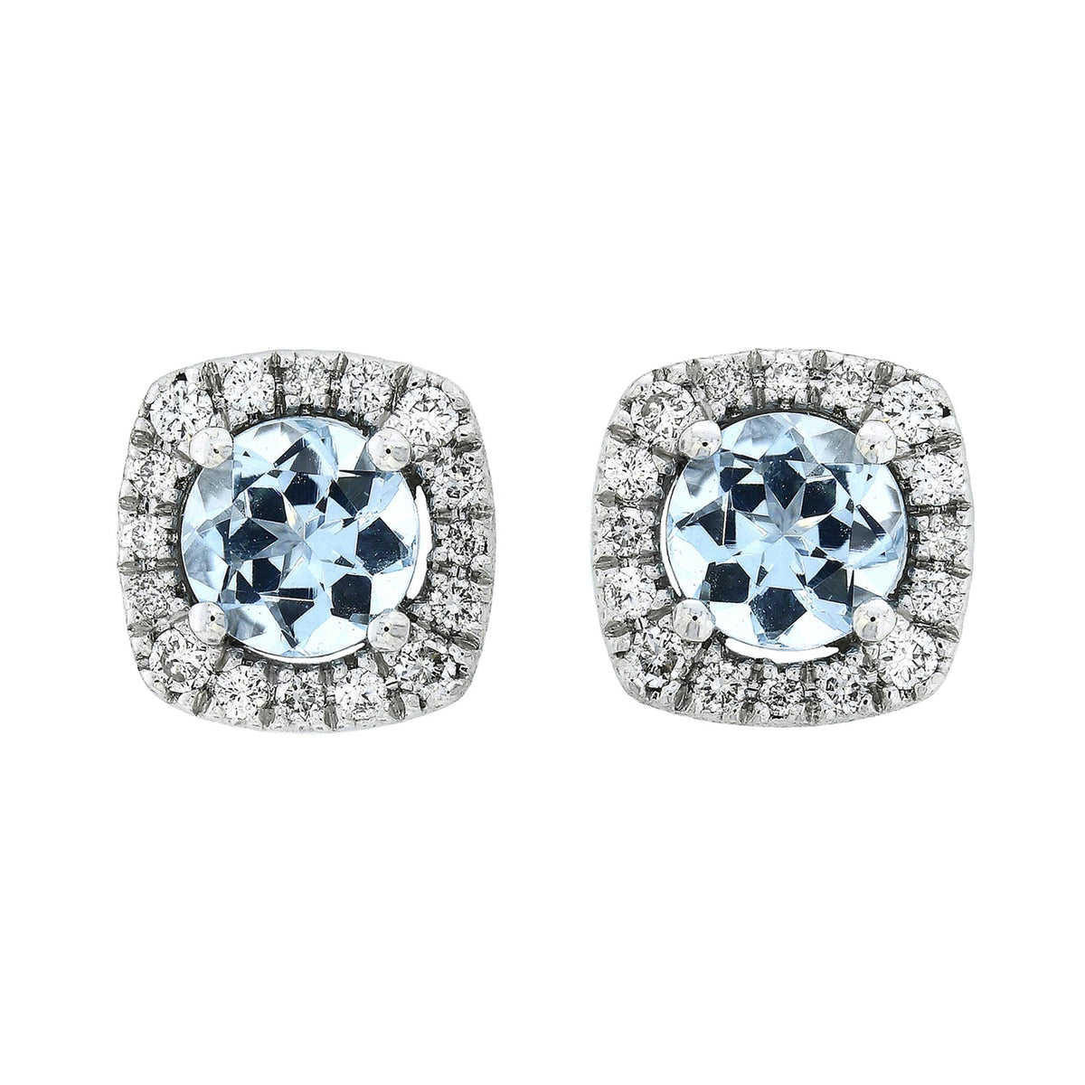 14Kt White Gold Halo Stud  Earrings With .92ct Aquamarine