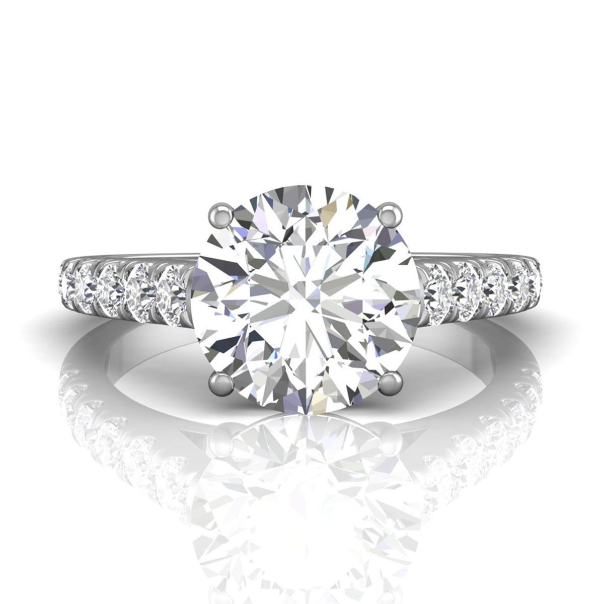 14Kt White Gold Classic Prong Engagement Ring Mounting With 0.69cttw Natural Diamonds