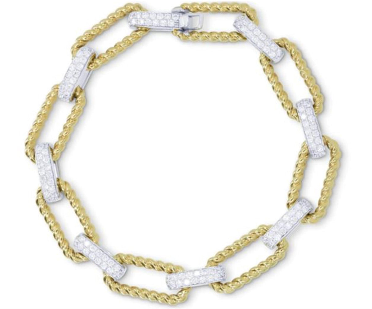 14Kt Yellow & White Gold Open Link Bracelet With 1.62cttw Natural Diamonds