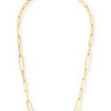 Yellow gold chain necklace with elongated polished links and minimalist styling.