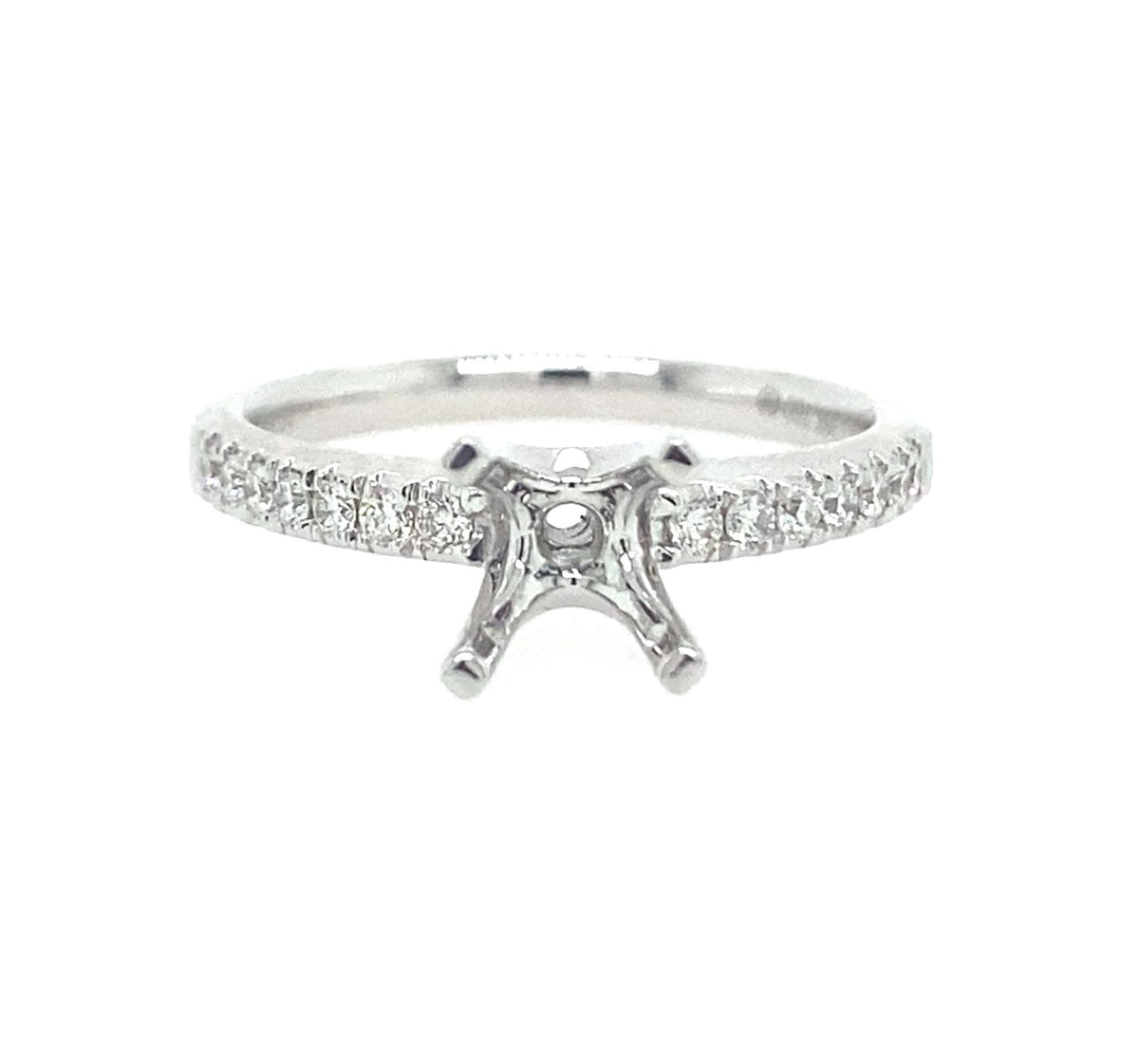 18Kt White Gold Classic Prong Engagement Ring Mounting With 0.19cttw Natural Diamonds