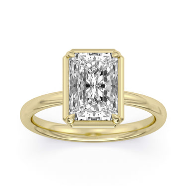 Centurion Collection 14Kt Yellow Gold Solitaire Faux Bezel Engagement Ring with 3ct 100-Faceted Lab-Grown Radiant Center Diamond