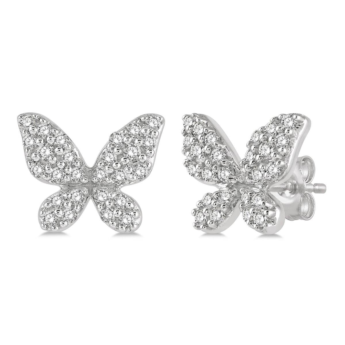 Lasker Petites-10Kt White Gold Butterfly Stud Earrings with 0.20cttw Natural Diamonds