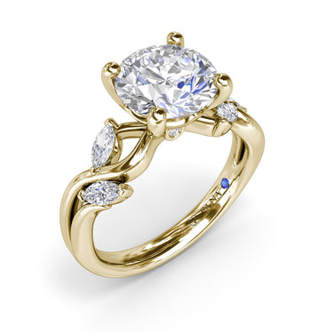 FANA 14Kt Yellow Gold Twist Ring Mounting With 4 Marquise & 2 Round Natural Diamonds Totaling .28cttw (F/G-VS2) - 2ct Center Round Diamond Sold Separately