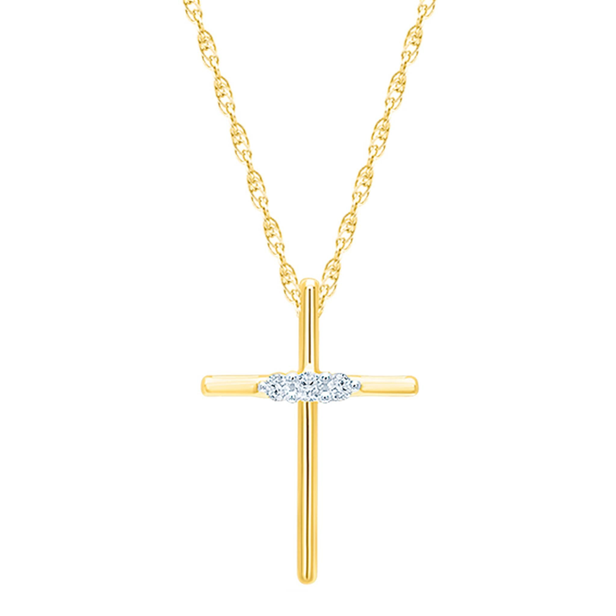 10K Yellow Gold Cross Pendant with 3=.05cttw  Natural Diamonds