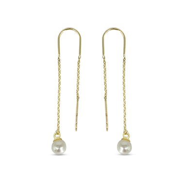 Bella Gold Collection 10Kt Yellow Gold Pull-Through Pearl Earrings