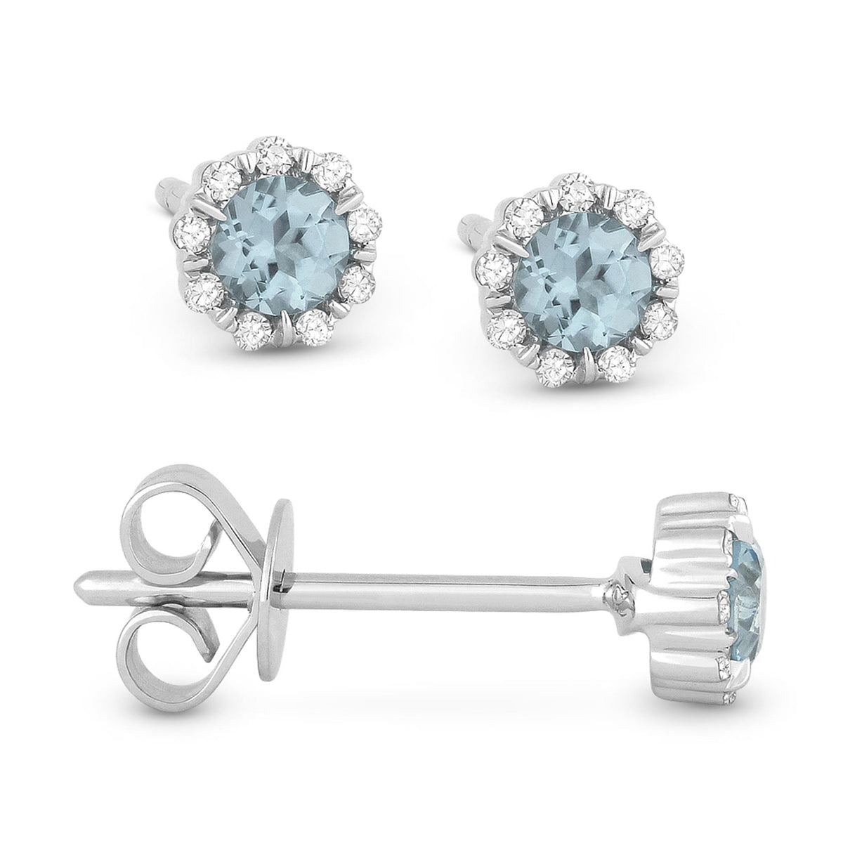 14Kt White Gold Halo Earrings Gemstone Earrings With 0.20ct Aquas