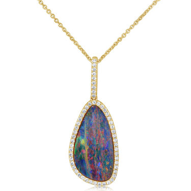 14Kt Yellow Gold 6.77ct  Australian Opal Natural Diamond Pendant